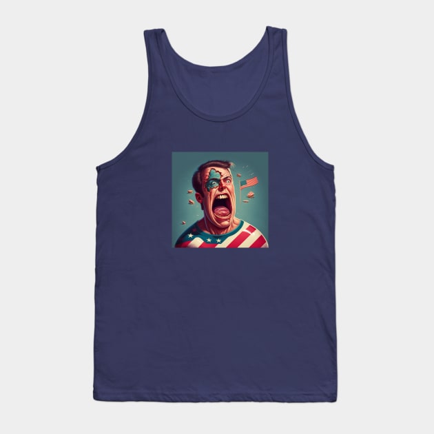 Funny illustration of man with open mouth wearing t-shirt in flag of America Tank Top by KOTYA